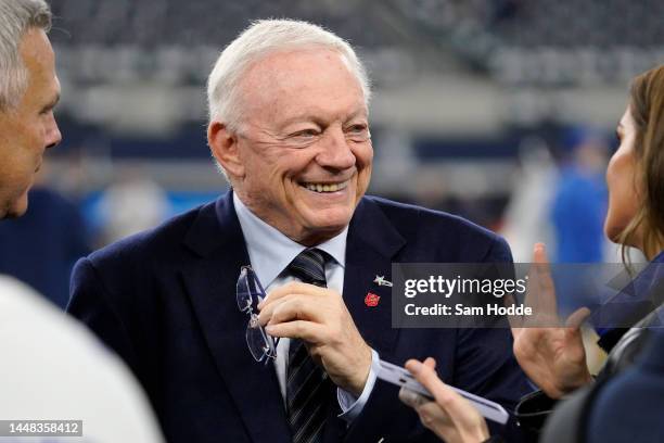 Owner of the Dallas Cowboys Jerry Jones looks on prior to a game against the Houston Texans at AT&T Stadium on December 11, 2022 in Arlington, Texas.