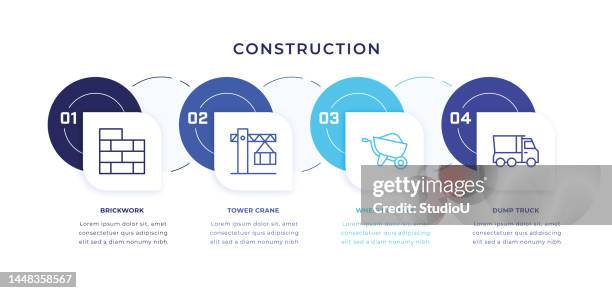 construction timeline infographic template with line icons - steam roller vector stock illustrations
