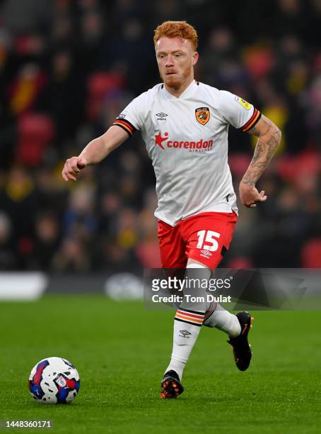 Ryan Woods of Hull City in action during the Sky Bet Championship between Watford and Hull City at Vicarage Road on December 11, 2022 in Watford,...