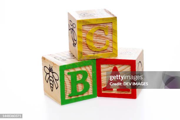 abc blocks on white background - abc stock pictures, royalty-free photos & images