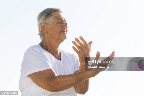 tai chi - practising tai-chi stock pictures, royalty-free photos & images