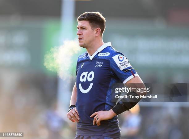 Sam James of Sale Sharks during the Heineken Champions Cup Pool B match between Sale Sharks and Ulster Rugby at AJ Bell Stadium on December 11, 2022...