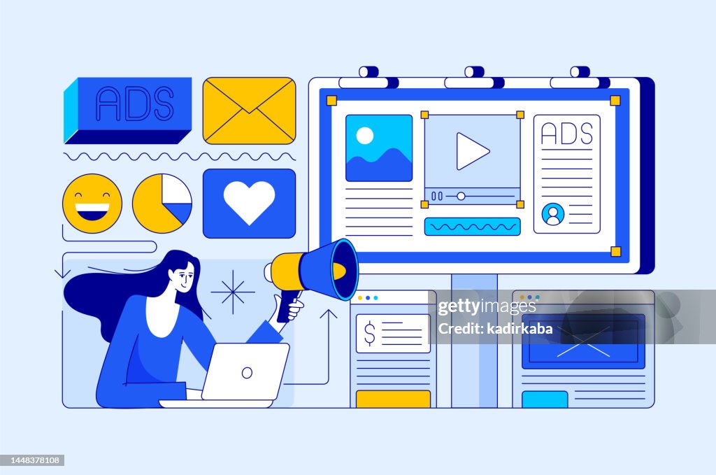 Sample Advertisement Drawing Advertising And Advertisement Concept Modern Flat Style Illustration ...