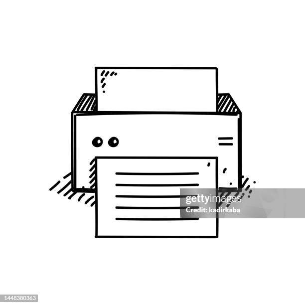 printer line icon, sketch design, pixel perfect, editable stroke. office supplies, paper, copying. - printer stock illustrations