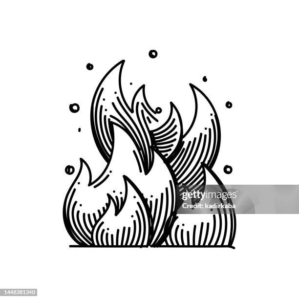 illustrations, cliparts, dessins animés et icônes de icône ligne de feu, conception d’esquisse, pixel parfait, trait modifiable. - flamme dessin