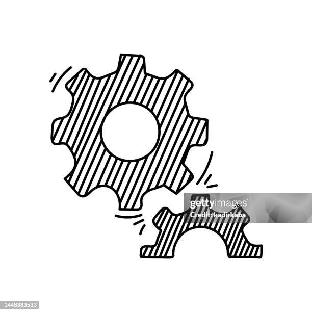 gear line icon, sketch design, pixel perfect, editable stroke. engineer, engine, gearshift, industry, circle, metal. - difference engine stock illustrations