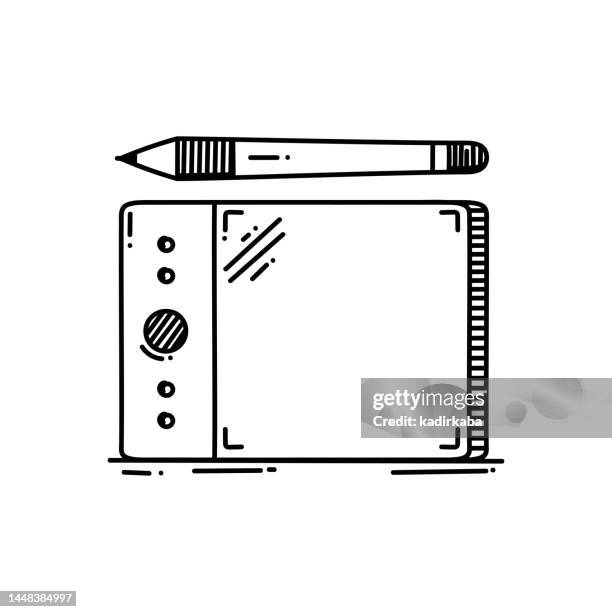 graphic tablet line icon, sketch design, pixel perfect, editable stroke. pen tablet, design, creativity, creative, ideas. - product design stock illustrations
