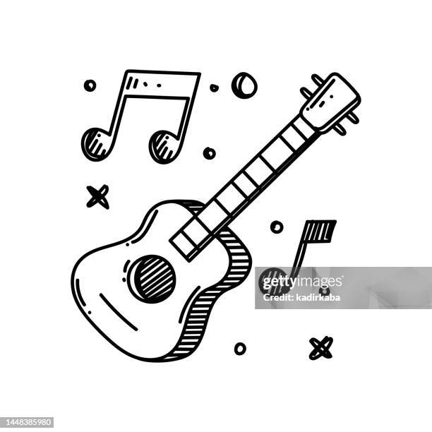 guitar line icon, sketch design, pixel perfect, editable stroke. guitarist, jazz music, music, musical note, singer. - acoustic guitar stock illustrations