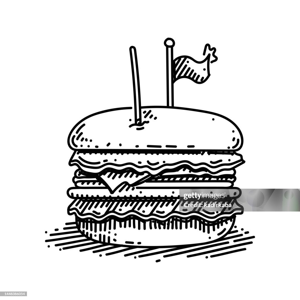 Hamburger Line icon, Sketch Design, Pixel perfect, Editable stroke. Beef, Restaurant, Meal, Cheeseburger, Burger, Dinner Food and Drink.