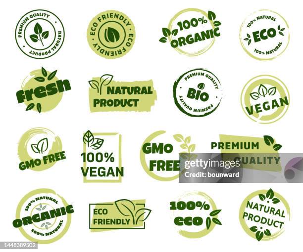 ilustraciones, imágenes clip art, dibujos animados e iconos de stock de insignias de alimentos saludables - veganismo