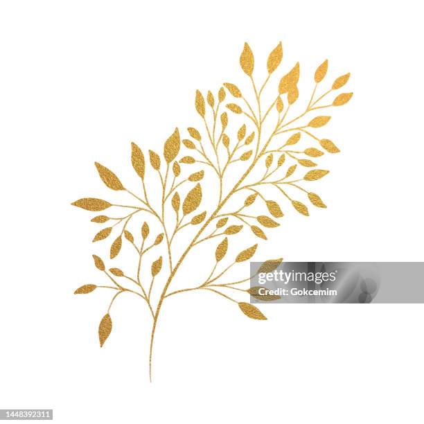 handgezeichnete goldfarbene zarte wildblumen. designelement für hochzeit, geburtstag, muttertag und andere grußkarten. - ast pflanzenbestandteil stock-grafiken, -clipart, -cartoons und -symbole