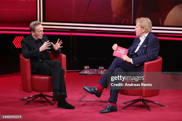 Marius Müller-Westernhagen and Thomas Gottschalk speak on stage during the RTL "2022! Menschen, Bilder, Emotionen" on December 11, 2022 in Huerth,...