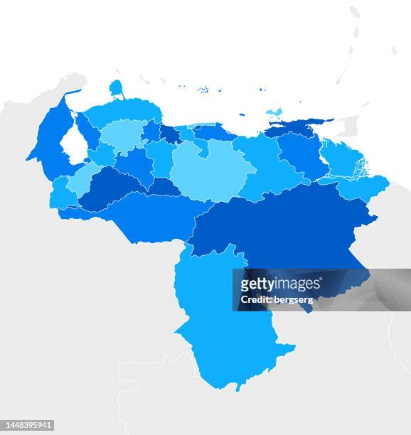 venezuela high detailed blue map with regions - bogota stock illustrations