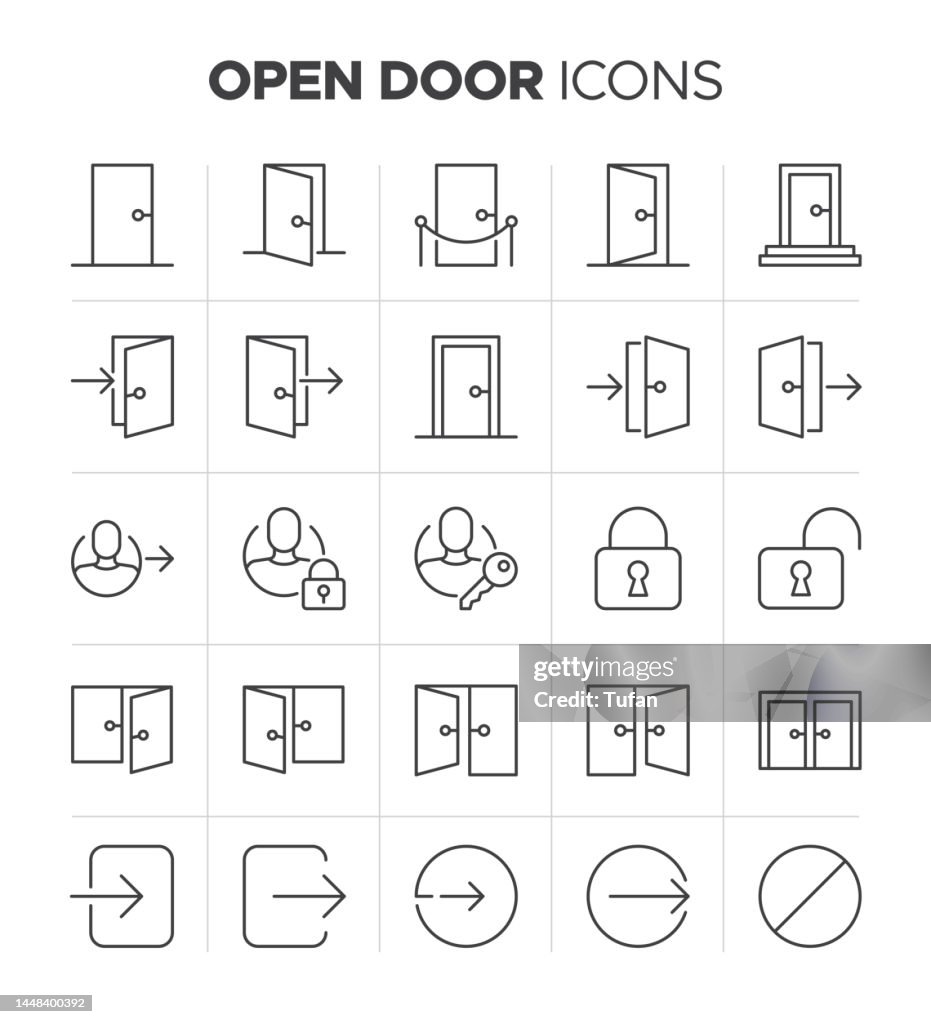 Open Door Line Icon Set - Login, Registration, Password and more