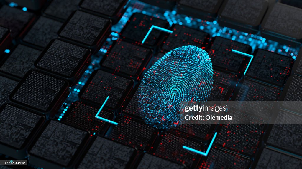 Systèmes de sécurité d’arrière-plan numérique et protection des données. Identité biométrique de la personne par empreinte digitale