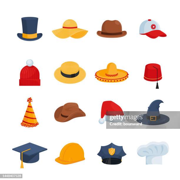 stockillustraties, clipart, cartoons en iconen met hat set - hoofdtooi