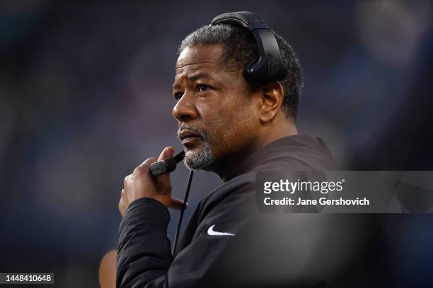 Head coach Steve Wilks of the Carolina Panthers looks on from the sideline during the fourth quarter of the game against the Seattle Seahawks at...
