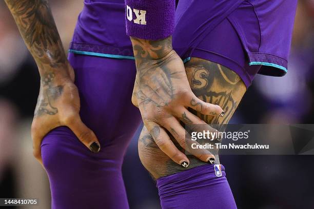 Detailed view of the nails of Kelly Oubre Jr. #12 of the Charlotte Hornets during the second quarter against the Philadelphia 76ers at Wells Fargo...