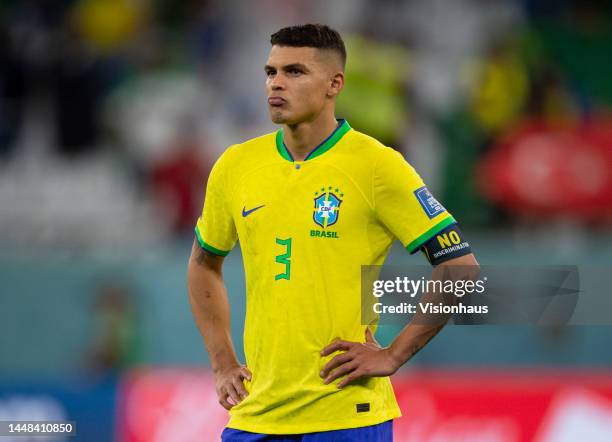 Thiago Silva of Brazil looks dejected during the FIFA World Cup Qatar 2022 quarter final match between Croatia and Brazil at Education City Stadium...