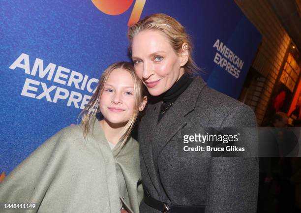 Luna Thurman-Busson and mother Uma Thurman pose at the opening night of the new musical "Some Like It Hot!" on Broadway at The Shubert Theatre on...