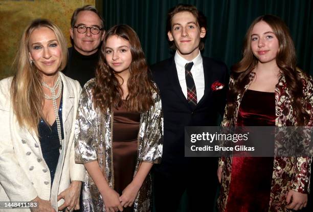 Matthew Broderick, Sarah Jessica Parker, Tabitha Hodge Broderick,James Wilkie Broderick and Marion Loretta Elwell Broderick pose at the opening night...