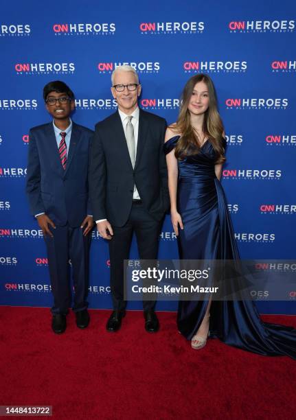 Sri Nihal Tammana, Anderson Cooper, and Ruby Chitsey attend the 16th annual CNN Heroes: An All-Star Tribute at the American Museum of Natural History...