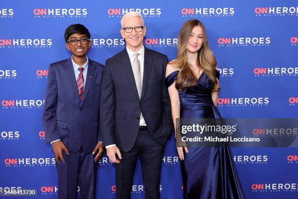 Sri Nihal Tammana, Anderson Cooper, and Ruby Chitsey attend the 16th annual CNN Heroes: An All-Star Tribute at the American Museum of Natural History...