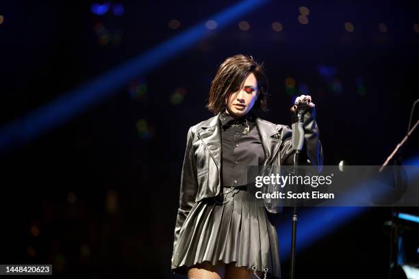 Demi Lovato performs on stage during iHeartRadio KISS108's Jingle Ball 2022 Presented by Capital One at TD Garden on December 11, 2022 in Boston,...