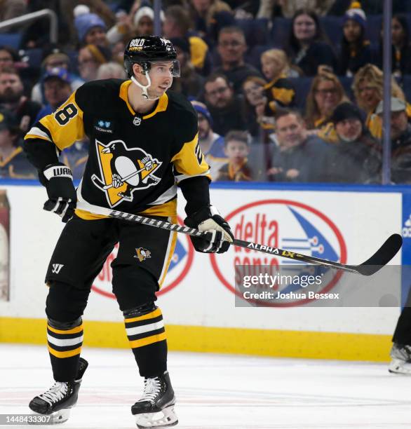 Marcus Pettersson of the Pittsburgh Penguins skates during the first period of an NHL hockey game against the Buffalo Sabres at KeyBank Center on...