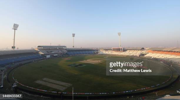 General view from the scoreboard during day four of the Second Test Match between Pakistan and England at Multan Cricket Stadium on December 12, 2022...