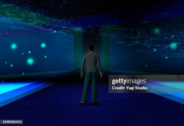 male avatar at the entrance to the world of the metaverse. - avatar picture stock pictures, royalty-free photos & images