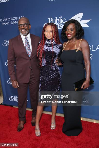 Julius Tennon, Genesis Tennon and Viola Davis attend the Public Counsel's Annual William O. Douglas Award Dinner Celebrating Viola Davis at The...