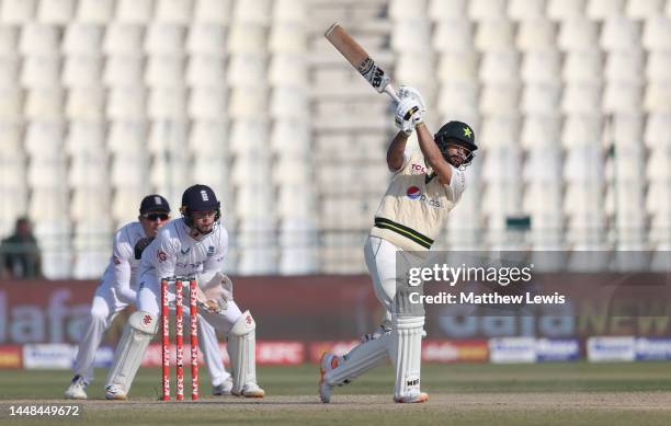 Mohammad Nawaz of Pakistan bats during the Second Test Match between Pakistan and England at Multan Cricket Stadium on December 12, 2022 in Multan,...