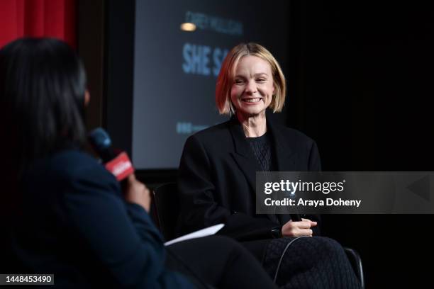 Carey Mulligan attends the SAG-AFTRA Foundation Conversations - "She Said" with Carey Mulligan at SAG-AFTRA Foundation Screening Room on December 11,...