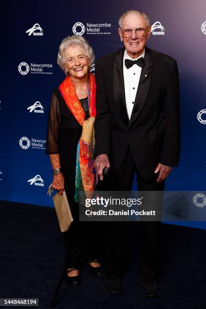 Frank Sedgman and wife Jean Sedgman arrive ahead of the 2022 Newcombe Medal at Crown Entertainment Complex on December 12, 2022 in Melbourne,...