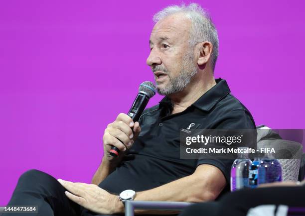 Technical Study Group member Alberto Zaccheroni speaks during the Technical Study Group Media Briefing at MMC on December 12, 2022 in Doha, Qatar.