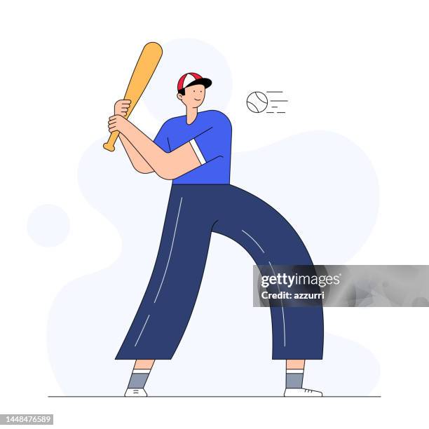 flat design vector illustration of baseball player - baseball pitcher stock illustrations