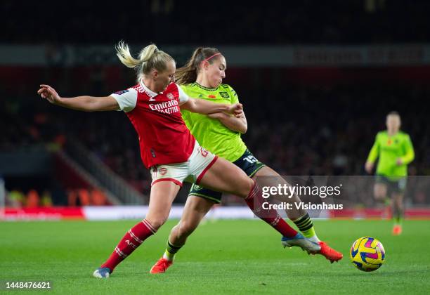 Maya Le Tissier of Manchester United Women battles with Stina Blackstenius of Arsenal Women during the FA Women's Super League match between Arsenal...