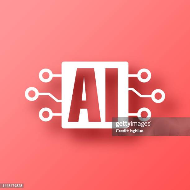 künstliche intelligenz ki und leiterplatte. symbol auf rotem hintergrund mit schatten - analytics logo stock-grafiken, -clipart, -cartoons und -symbole