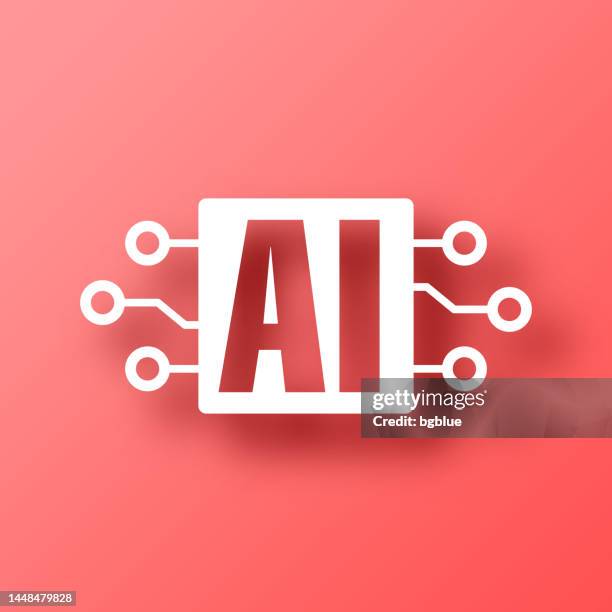 artificial intelligence ai and circuit board. icon on red background with shadow - artificial intelligence logo stock illustrations
