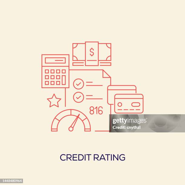 credit rating related design with line icons. simple outline symbol icons. - credit rating stock illustrations