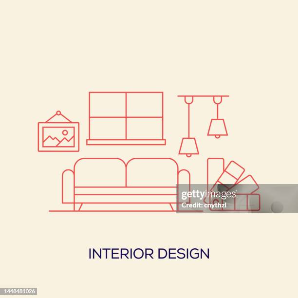stockillustraties, clipart, cartoons en iconen met interior design related design with line icons. simple outline symbol icons. - modelhuis interieur