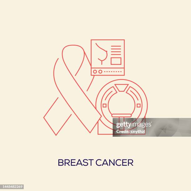 breast cancer related design with line icons. simple outline symbol icons. - mammogram stock illustrations