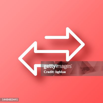 Transfer arrows. Icon on Red background with shadow Transfer arrows. Icon on Red background with shadow