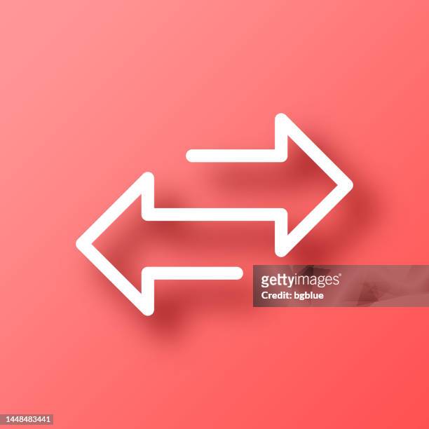 transfer arrows. icon on red background with shadow - traffic arrow sign stock illustrations
