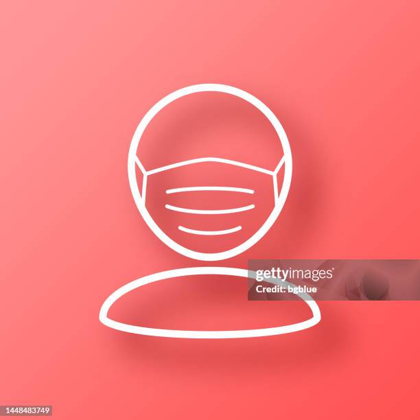 protective face mask. icon on red background with shadow - remove face mask icon stock illustrations