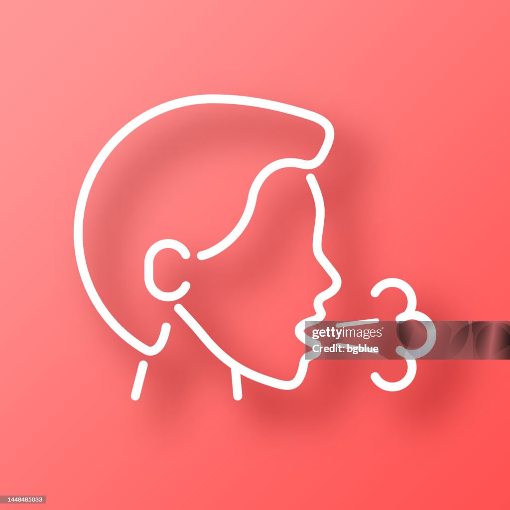 Cough. Icon on Red background with shadow