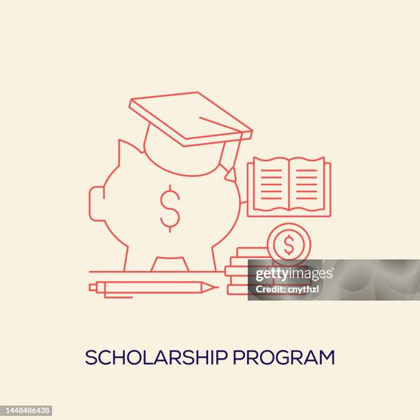 scholarship program related design with line icons. simple outline symbol icons. - scholarship award stock illustrations