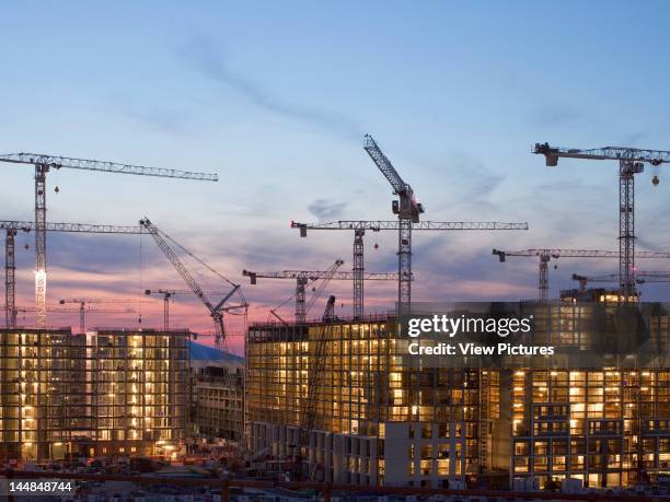 London Olympic StadiumLondon, E15, United Kingdom, Architect: Populous 2012 London Olympics Early Dusk View Of The Olympic Village Construction Site...