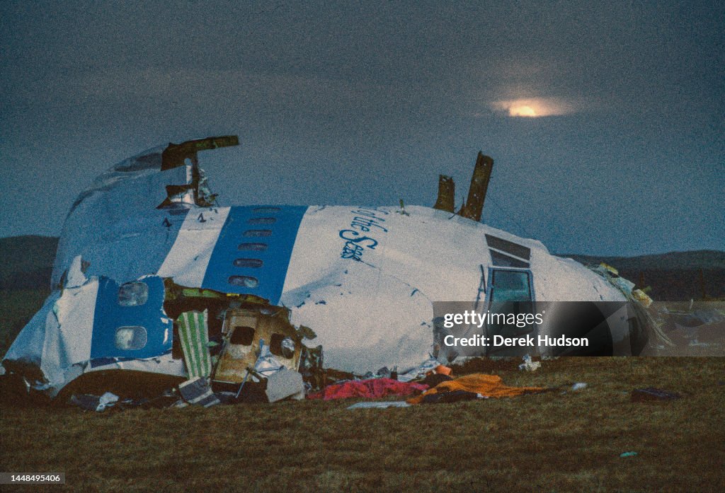 Lockerbie The nose cone of a Boeing 747, Pan Am flight 103 lies in a field near ...